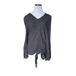 Juicy Couture Pinstripe Tie Front Top Size L Black Bell Sleeve Witchy Whimsygoth